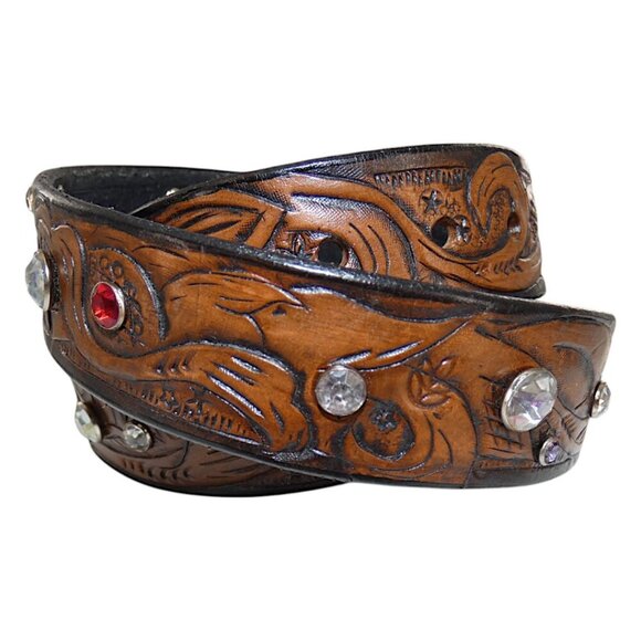 USA Handmade Western Leather Belt Rhinestone Cowgirlcore Rodeo Glam y2k - Picture 5 of 12
